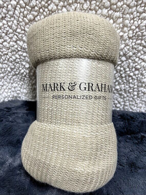 Mark & Graham Italian Herringbone Woven Throw Blanket Beige NWT
